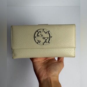 Gucci Soho Studded GG Logo Creamy White Leather Continental Wallet